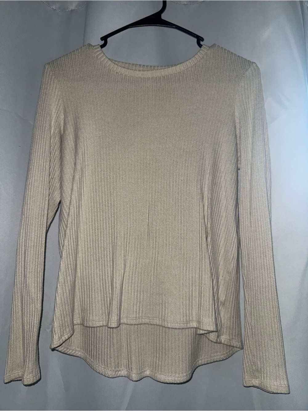 American Eagle Outfitters Cream Ribbed Long-Sleeve Top